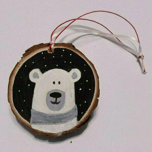 Ξύλινο Χριστουγεννιάτικο στολίδι αρκούδος - ξύλο, χριστουγεννιάτικα δώρα, στολίδια