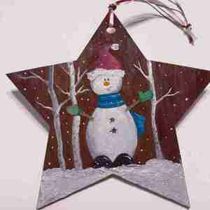Ξύλινο Χριστουγεννιάτικο στολίδι αστέρι χιονάνθρωπος - ξύλο, αστέρι, χριστουγεννιάτικα δώρα, στολίδια