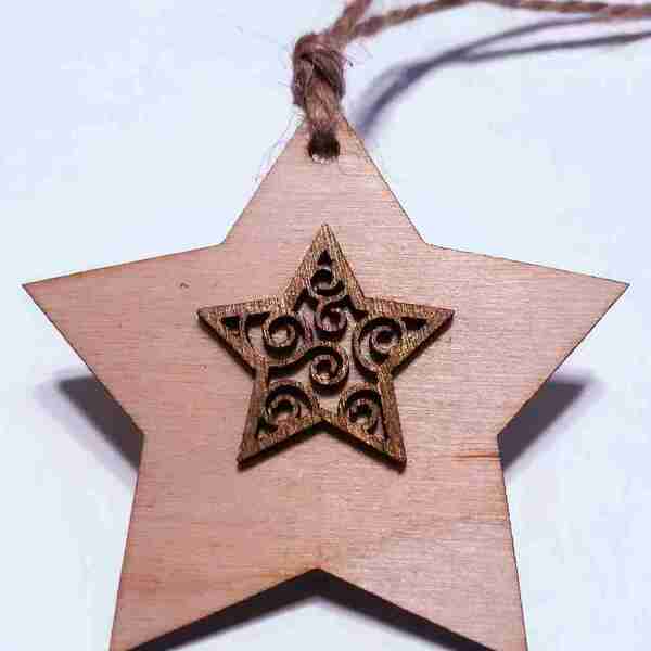 Ξύλινο Χριστουγεννιάτικο στολίδι αστεράκι 2 - ξύλο, αστέρι, χριστουγεννιάτικα δώρα, στολίδια