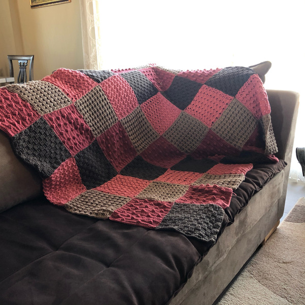 Κουβερλι ριχτάρι καναπέ σε μοτίβο τέσσερα χρώματα - χειροποίητα, πλεκτή, κουβέρτες - 5