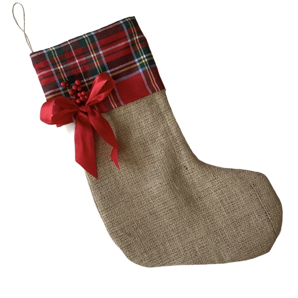 Χριστουγεννιάτικη διακοσμητική κάλτσα ‘καρό’ - διακοσμητικά
