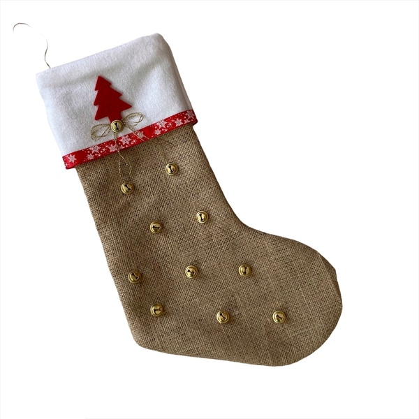 Χριστουγεννιάτικη κάλτσα ‘κουδουνάκια’ - ύφασμα, χριστουγεννιάτικα δώρα