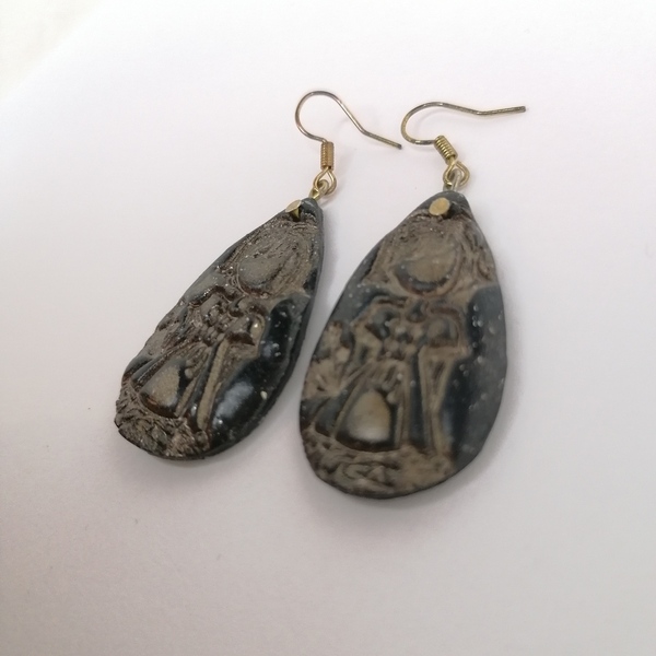 Σκουλαρίκια με ανάγλυφο κορίτσi αποκλειστικά φτιαγμένο απο πηλό - πηλός, ατσάλι, κοσμήματα, faux bijoux, φθηνά - 2