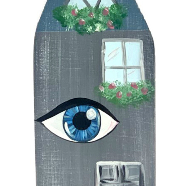 Διακοσμητικό τοίχου σε σχήμα σπιτιού με ζωγραφισμένο μάτι - ζωγραφισμένα στο χέρι, σπίτι, διακόσμηση, χριστουγεννιάτικο, διακοσμητικά - 2