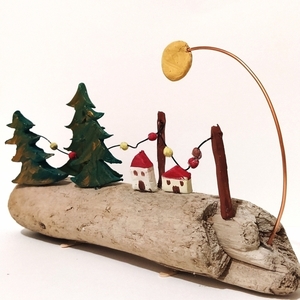 Διακοσμητικό δασικό χωριουδάκι με χριστουγεννιάτικο στολισμό - ξύλο, δώρο, σπίτι, διακοσμητικά - 2