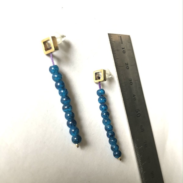 Σκουλαρίκια μακριά με μπλε πέτρες - ορείχαλκος, πέτρες, μακριά, καρφωτά, μεγάλα