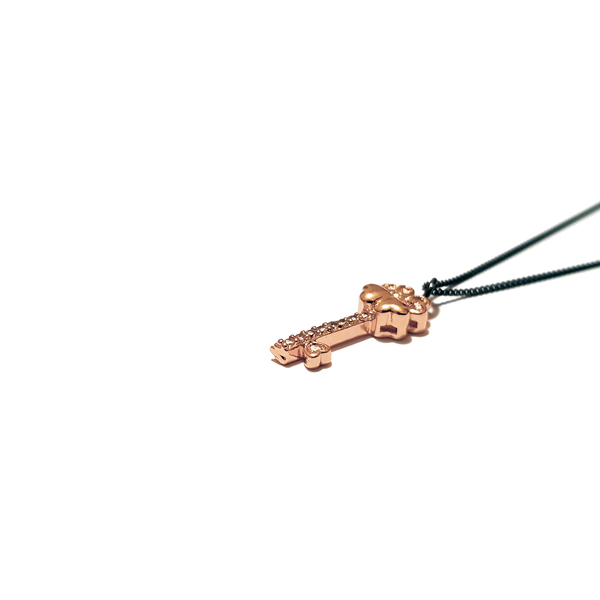 Χειροποίητο κολιέ «pink gold swarovski key black silver chain» - ασήμι, charms, επιχρυσωμένα, ασήμι 925 - 3