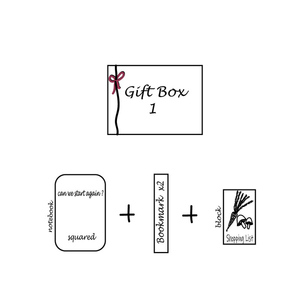 Gift Box 1 - κουτί δώρου με notebook, σελιδοδείκτες και block shopping list - σελιδοδείκτες, διακοσμητικά