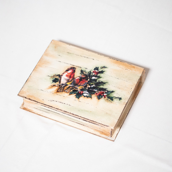 Ξύλινο κουτί με γκι - ξύλο, διακοσμητικά