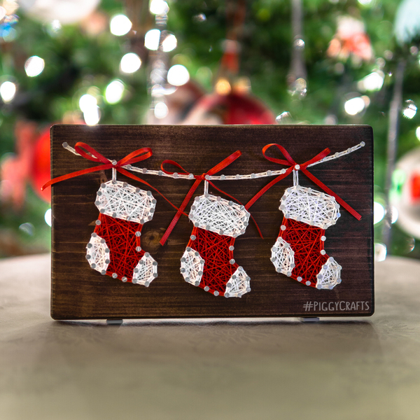 Ξύλινο καδράκι "Christmas Stockings" 20x12cm - ξύλο, χριστουγεννιάτικο, χριστουγεννιάτικα δώρα - 4