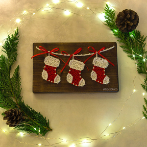 Ξύλινο καδράκι "Christmas Stockings" 20x12cm - ξύλο, χριστουγεννιάτικο, χριστουγεννιάτικα δώρα - 5