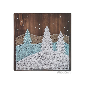 Ξύλινο καδράκι "Winter Scene" 20x20cm - ξύλο, χριστουγεννιάτικο, χειμώνας