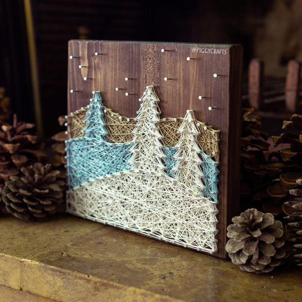 Ξύλινο καδράκι "Winter Scene" 20x20cm - ξύλο, χριστουγεννιάτικο, χειμώνας - 5