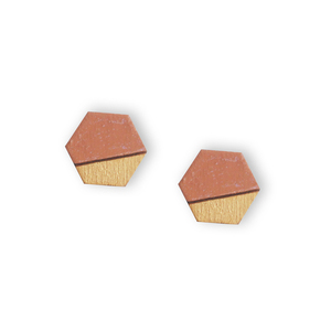 Ξύλινα σκουλαρίκια Beehive - ξύλο, minimal, καρφωτά, μικρά, φθηνά