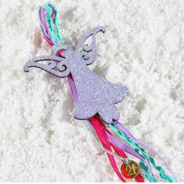 ΧΕΙΡΟΠΟΙΗΤΟ ΞΥΛΙΝΟ ΓΟΥΡΙ ΑΓΓΕΛΑΚΙ ΜΕ GLITTER, ΡΟΖ 9*9 CM, 1 ΤΕΜ - χριστουγεννιάτικα δώρα, στολίδι δέντρου, δώρο οικονομικό, γούρια, γούρια 2021 - 3