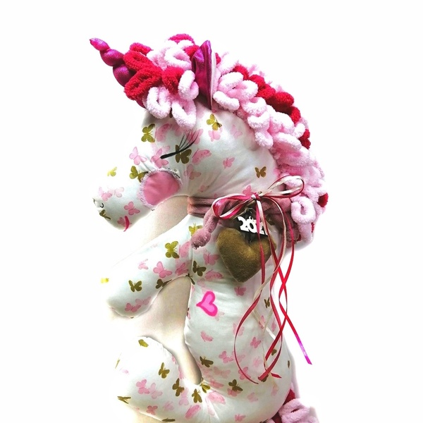 Μαξιλαράκι μονοκερος ,55εκ. Αγκαλιας,παιχνιδι και διακοσμητικο με μπούκλε μαλλιά ροζ φουξια - κορίτσι, δώρο, παιχνίδια, μονόκερος, δώρα γενεθλίων - 2