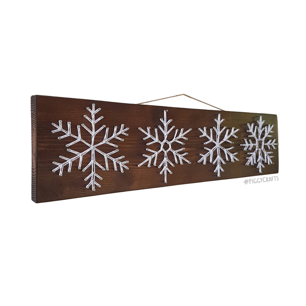 Ξύλινη πινακίδα "Snowflakes" 46x12cm - ξύλο, χριστουγεννιάτικο, χιονονιφάδα - 3