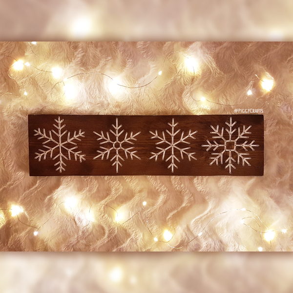 Ξύλινη πινακίδα "Snowflakes" 46x12cm - ξύλο, χριστουγεννιάτικο, χιονονιφάδα - 4