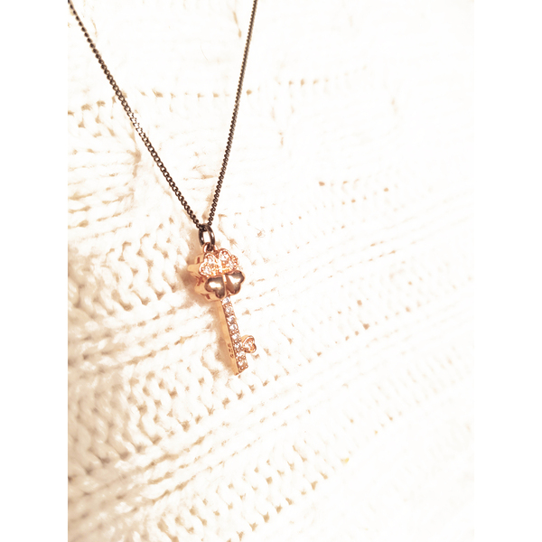 Χειροποίητο κολιέ «pink gold swarovski key black silver chain» - ασήμι, charms, επιχρυσωμένα, ασήμι 925 - 4