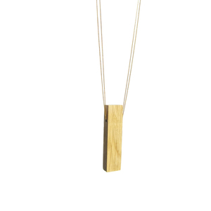 Χειροποίητο ξύλινο κολιέ ορθογώνιο "Rectangle deep necklace" - επιχρυσωμένα, χειροποίητα, μακριά, ξύλινο, Black Friday
