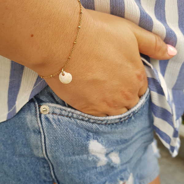 Βραχιόλι με με κοχύλι & αλυσίδα από 14K επιχρυσωμένο ασήμι. - αλυσίδες, επιχρυσωμένα, ασήμι 925, κοχύλι, σταθερά - 3