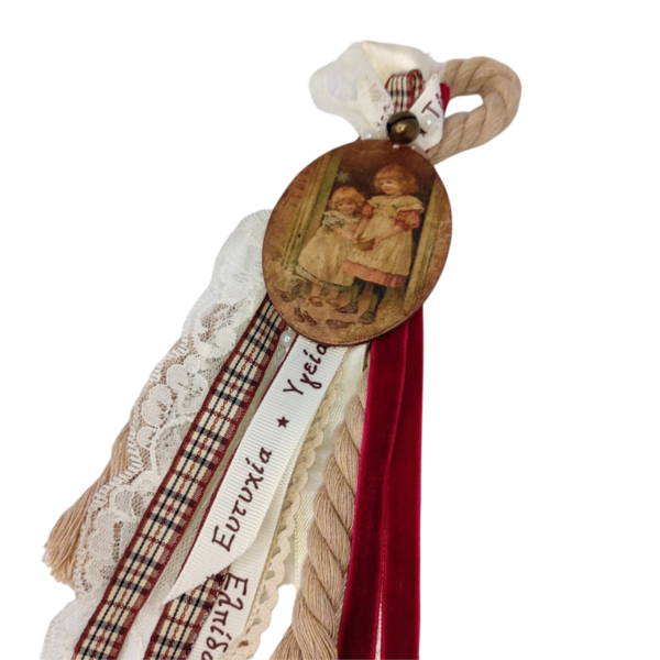 Γούρι 2022 με χειροποίητο ξύλινο vintage στοιχείο 10cm - charms, διακοσμητικά, χριστουγεννιάτικα δώρα - 2