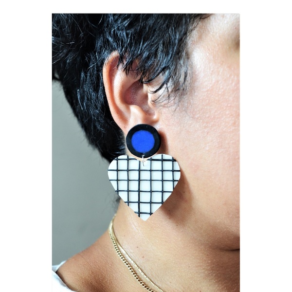 "TERI" earrings - καρδιά, πηλός, γεωμετρικά σχέδια, κρεμαστά - 2