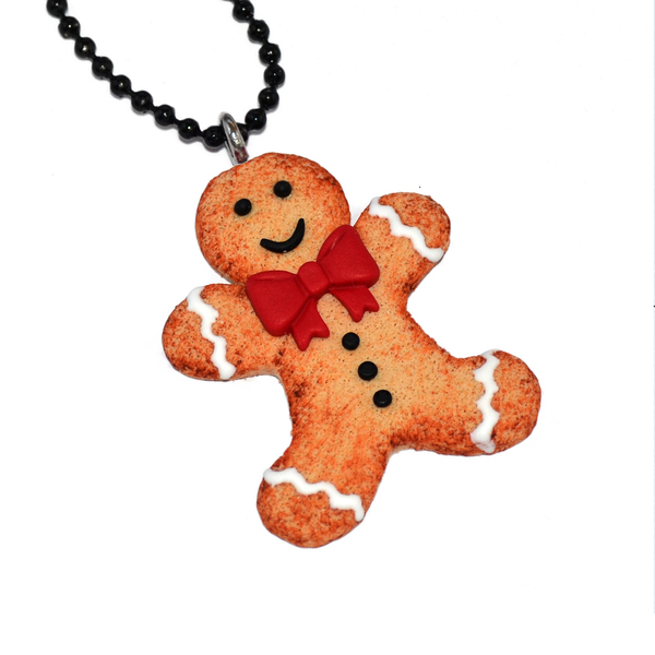 Χριστουγεννιάτικο κολιέ μπισκότο ανθρωπάκι gingerbread με πηλό - πηλός