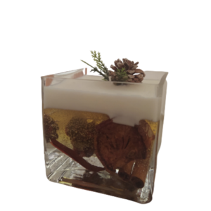 Κερί σόγιας σε τετράγωνο βάζο με αποξηραμένα λουλούδια - αρωματικά κεριά