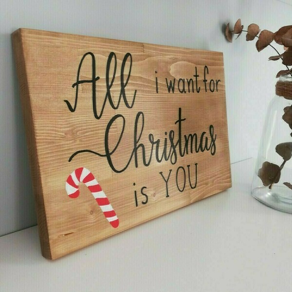 "All i want for Christmas is you" - Χριστουγεννιάτικη ξύλινη πινακίδα 30 × 24 εκ. - ξύλο, αγάπη, διακοσμητικά, χριστουγεννιάτικα δώρα - 3