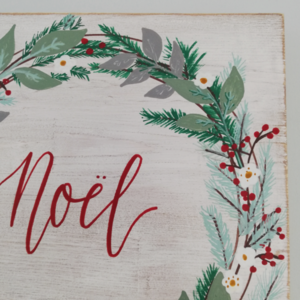 "Noel" - Χριστουγεννιάτικη ξύλινη πινακίδα 30 ×30 εκ. - ξύλο, ζωγραφισμένα στο χέρι, διακοσμητικά - 3