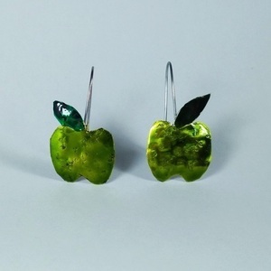 Σκουλαρίκια σφυρήλατα πράσινα μήλα - αλπακάς, δώρο, κρεμαστά - 3