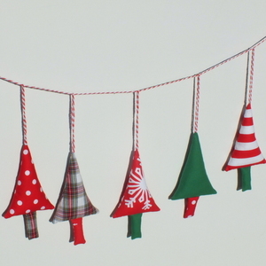 Σετ 5 χριστουγεννιάτικα στολίδια - δεντράκια - ύφασμα, χειροποίητα, χριστούγεννα, στολίδια, δέντρο - 2