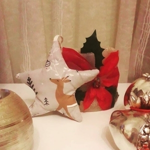 Χριστουγεννιάτικο στολίδι από ύφασμα - ύφασμα, αστέρι, χριστουγεννιάτικα δώρα, στολίδια - 2