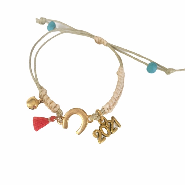 Βραχιολι γούρι 2021- handmade pendant - κορδόνια, χεριού, αυξομειούμενα, γούρια