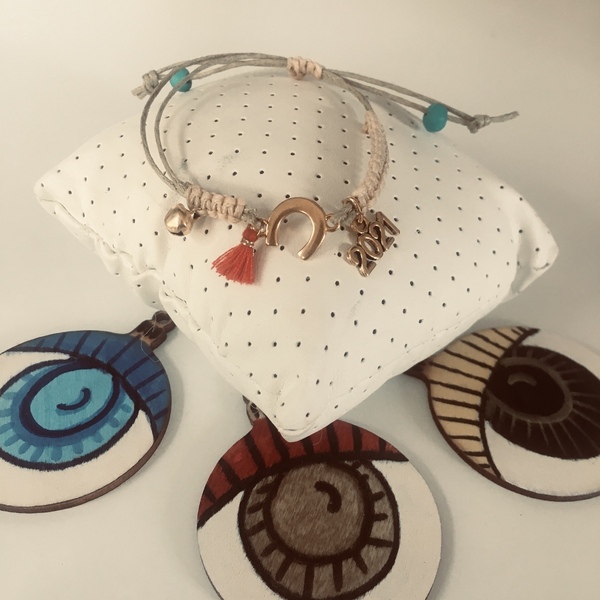 Βραχιολι γούρι 2021- handmade pendant - κορδόνια, χεριού, αυξομειούμενα, γούρια - 3