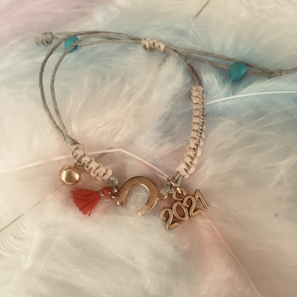Βραχιολι γούρι 2021- handmade pendant - κορδόνια, χεριού, αυξομειούμενα, γούρια - 4