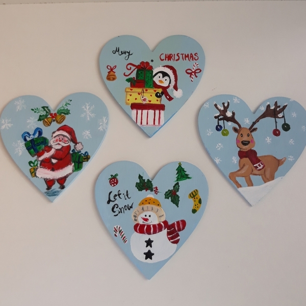 Χριστουγεννιάτικα Στολίδια σε Σχήμα Καρδιάς - ξύλο, στολίδια
