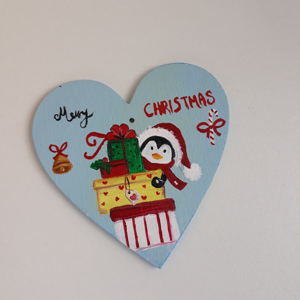 Χριστουγεννιάτικα Στολίδια σε Σχήμα Καρδιάς - ξύλο, στολίδια - 4