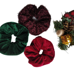 christmas scrunchies - ύφασμα, λαστιχάκι, βελούδο, χριστουγεννιάτικο, αξεσουάρ μαλλιών