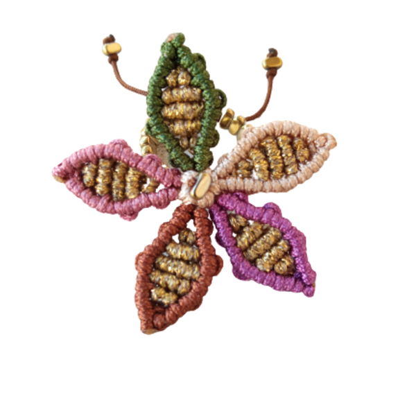 Δαχτυλίδι μακραμέ λουλούδι πολύχρωμο με επίχρυσους αιματίτες - ημιπολύτιμες πέτρες, μακραμέ, λουλούδι, boho, αυξομειούμενα