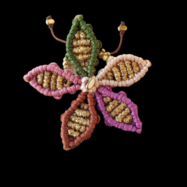 Δαχτυλίδι μακραμέ λουλούδι πολύχρωμο με επίχρυσους αιματίτες - ημιπολύτιμες πέτρες, μακραμέ, λουλούδι, boho, αυξομειούμενα - 2