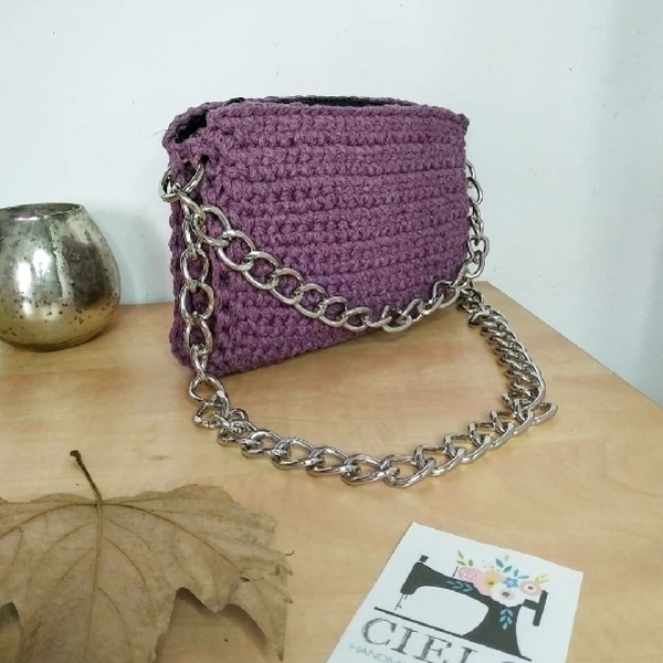Τσάντα ώμου- Purple Muse - νήμα, ώμου, all day, χειρός, πλεκτές τσάντες