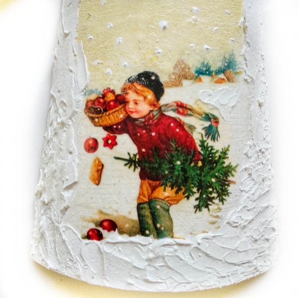 Ξύλινο διακοσμητικό κεραμίδι με χριστουγεννιάτικο τοπίο - ξύλο, ντεκουπάζ, δώρο, στολίδια - 3