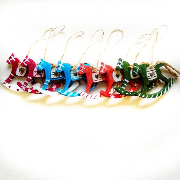 Ξύλινο αλογάκι διακοσμητικό Green Dots - ξύλο, δώρο, διακοσμητικά, χριστουγεννιάτικα δώρα - 2