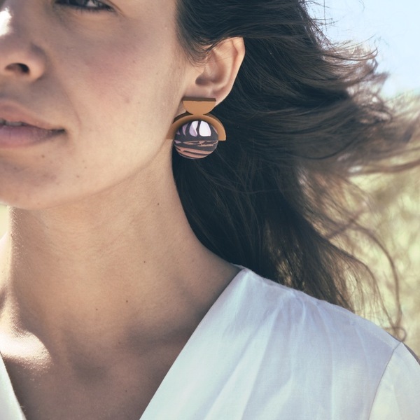 αβοητί | limited art-earrings | ύφασκα και ξύλο - ξύλο, μικρά, boho, κρεμαστά