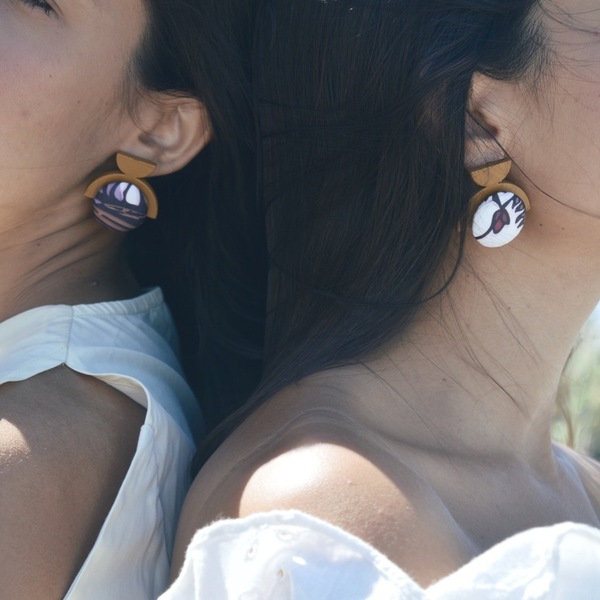 αβοητί | limited art-earrings | ύφασκα και ξύλο - ξύλο, μικρά, boho, κρεμαστά - 3