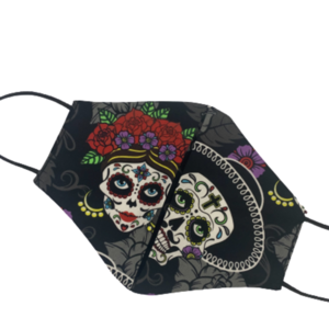 Γυναικεία μάσκα σε rock pattern νεκροκεφαλές με αντιβακτηριδιακό ύφασμα στην πίσω όψη. - γυναικεία, frida kahlo, λαστιχάκια μαλλιών, μάσκες προσώπου