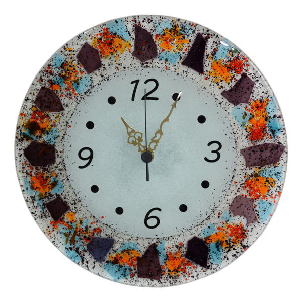 Γυάλινο Ρολόι Τοίχου Φ30 πολύχρωμο - γυαλί, διακόσμηση, τοίχου, διακόσμηση σαλονιού