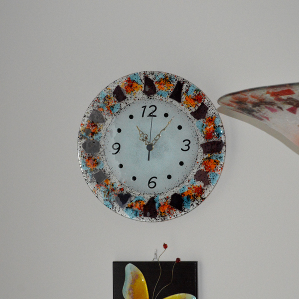 Γυάλινο Ρολόι Τοίχου Φ30 πολύχρωμο - γυαλί, διακόσμηση, τοίχου, διακόσμηση σαλονιού - 2
